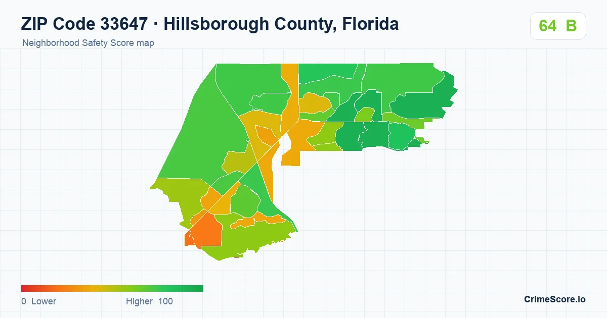 ZIP Code 33647 in Hillsborough County, Florida neighborhood Safety Score map