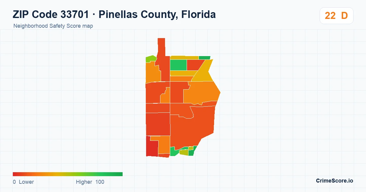 ZIP Code 33701 in Pinellas County, Florida neighborhood Safety Score map
