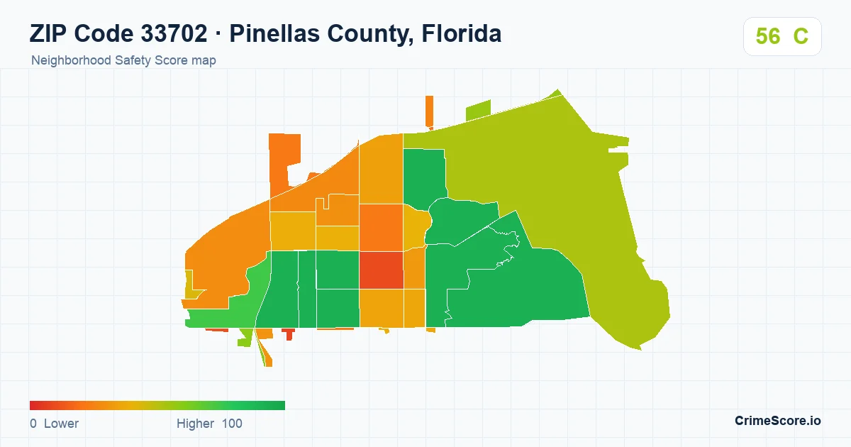 ZIP Code 33702 in Pinellas County, Florida neighborhood Safety Score map
