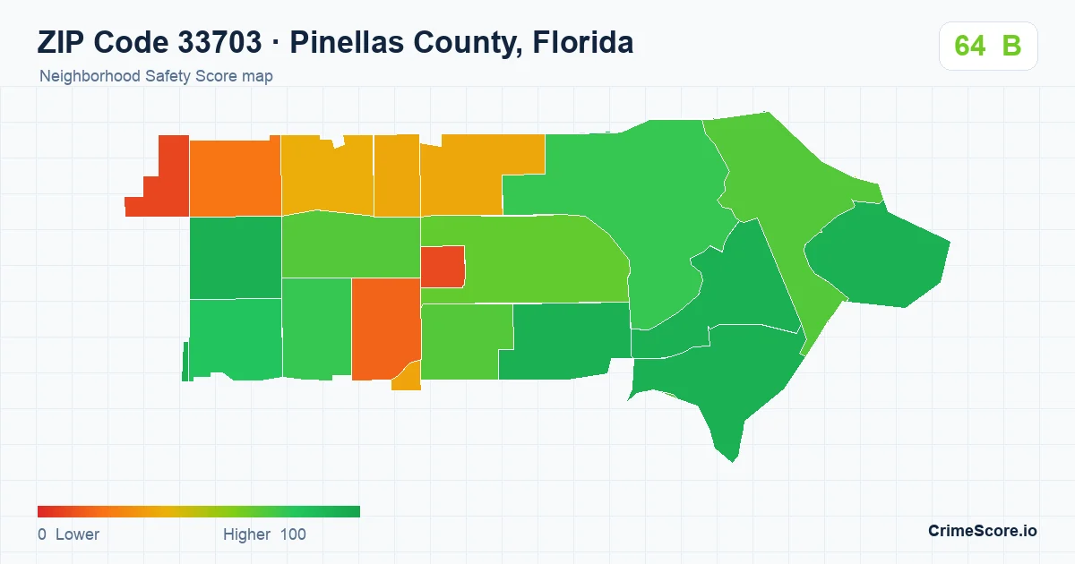 ZIP Code 33703 in Pinellas County, Florida neighborhood Safety Score map