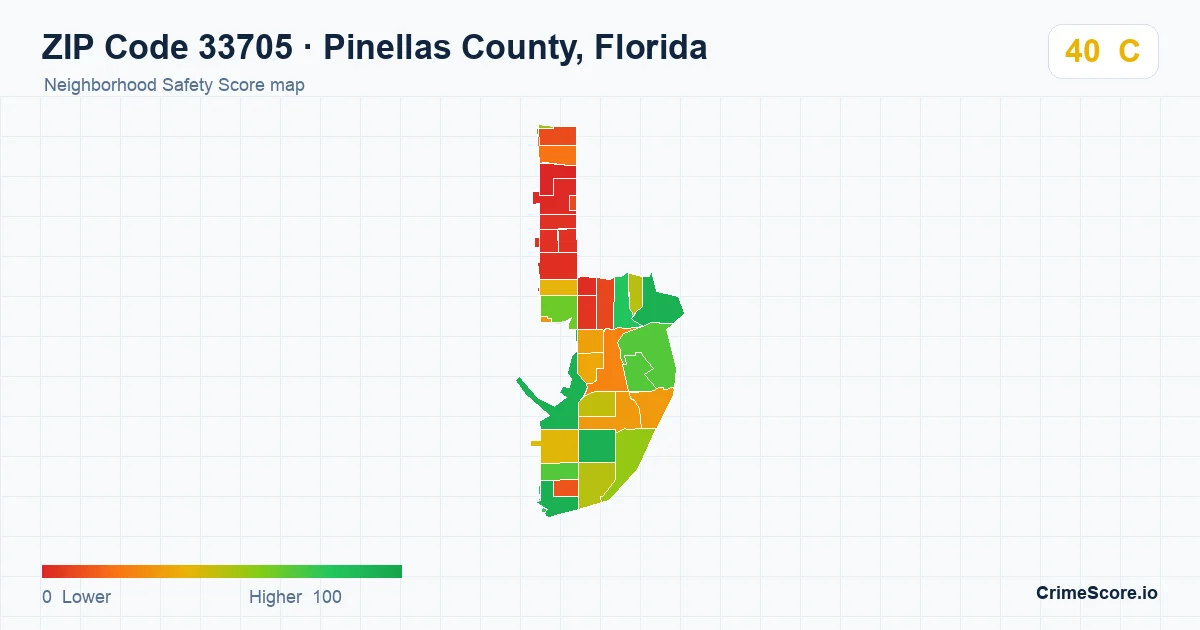 ZIP Code 33705 in Pinellas County, Florida neighborhood Safety Score map
