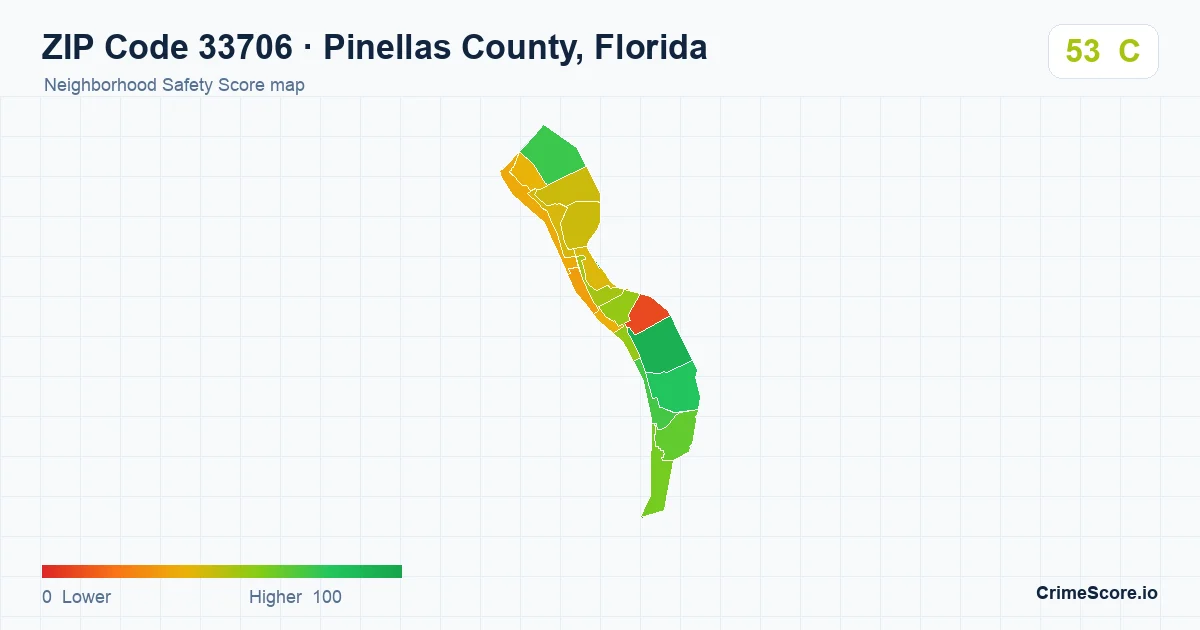 ZIP Code 33706 in Pinellas County, Florida neighborhood Safety Score map