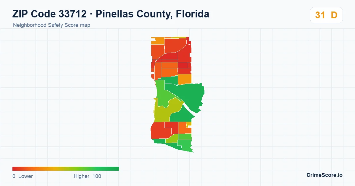 ZIP Code 33712 in Pinellas County, Florida neighborhood Safety Score map