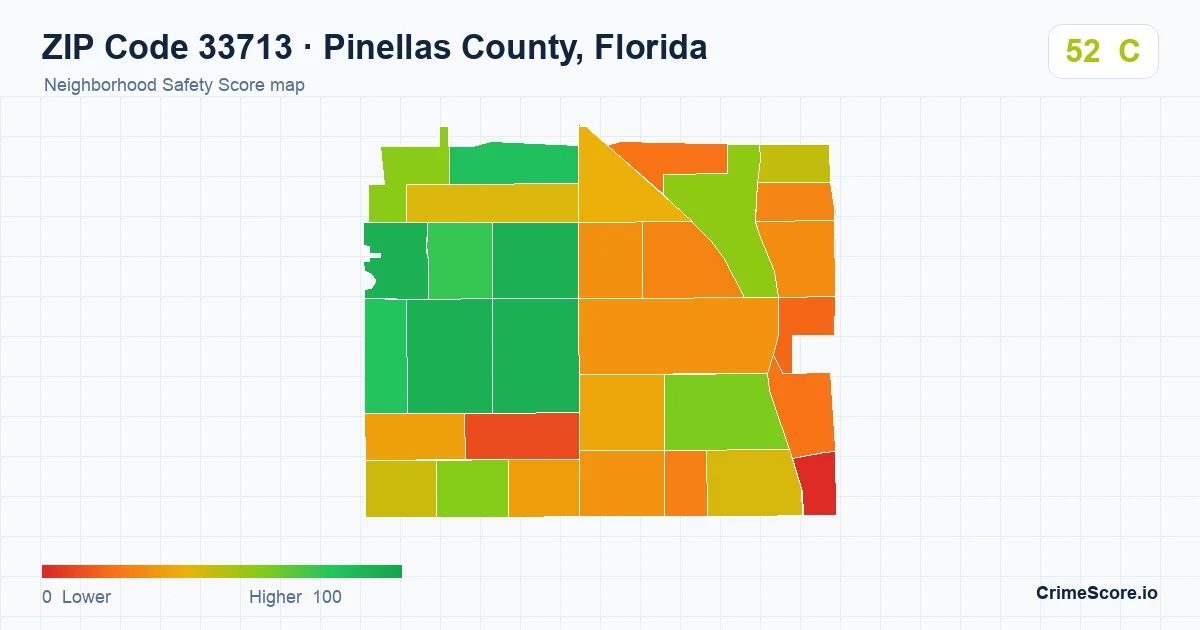 ZIP Code 33713 in Pinellas County, Florida neighborhood Safety Score map