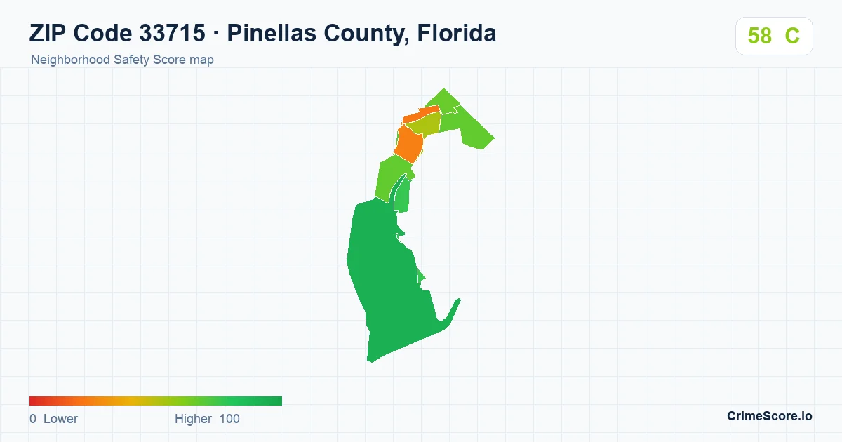 ZIP Code 33715 in Pinellas County, Florida neighborhood Safety Score map