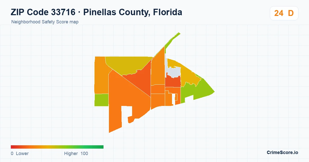 ZIP Code 33716 in Pinellas County, Florida neighborhood Safety Score map