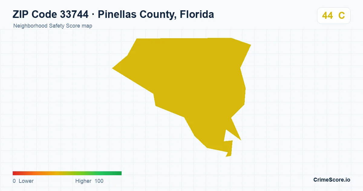 ZIP Code 33744 in Pinellas County, Florida neighborhood Safety Score map