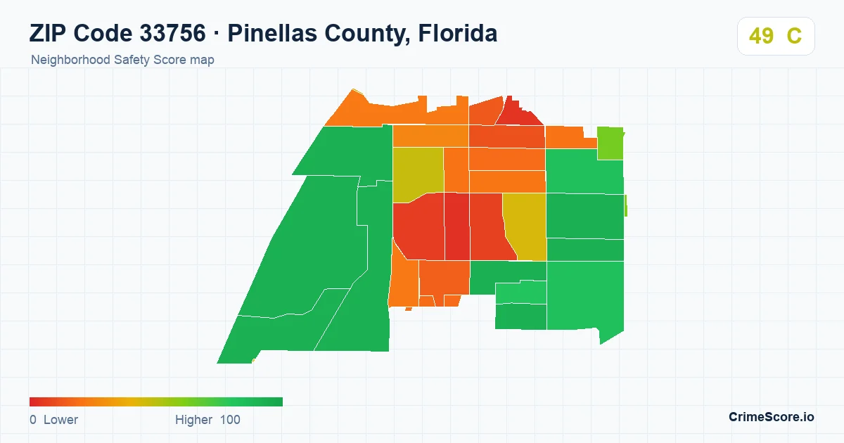 ZIP Code 33756 in Pinellas County, Florida neighborhood Safety Score map