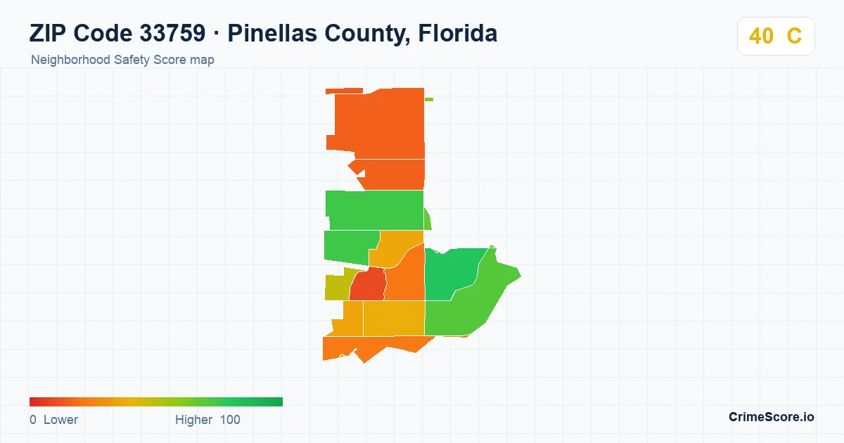 ZIP Code 33759 in Pinellas County, Florida neighborhood Safety Score map