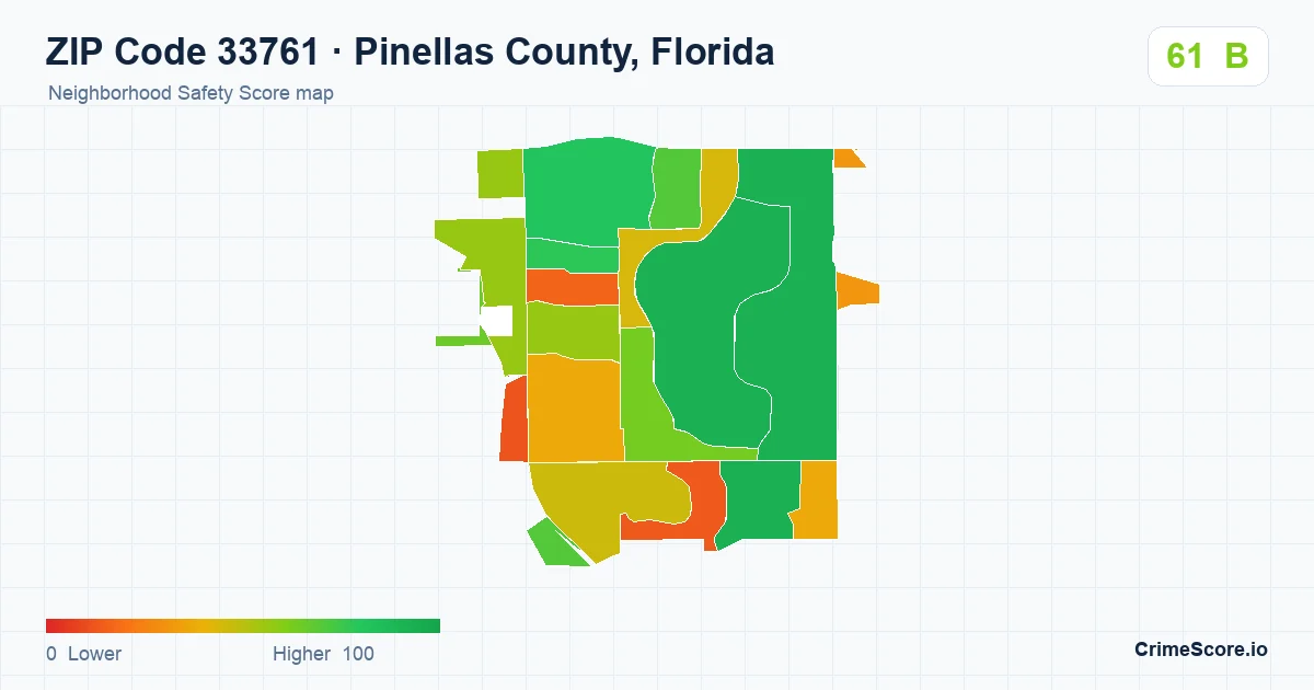 ZIP Code 33761 in Pinellas County, Florida neighborhood Safety Score map