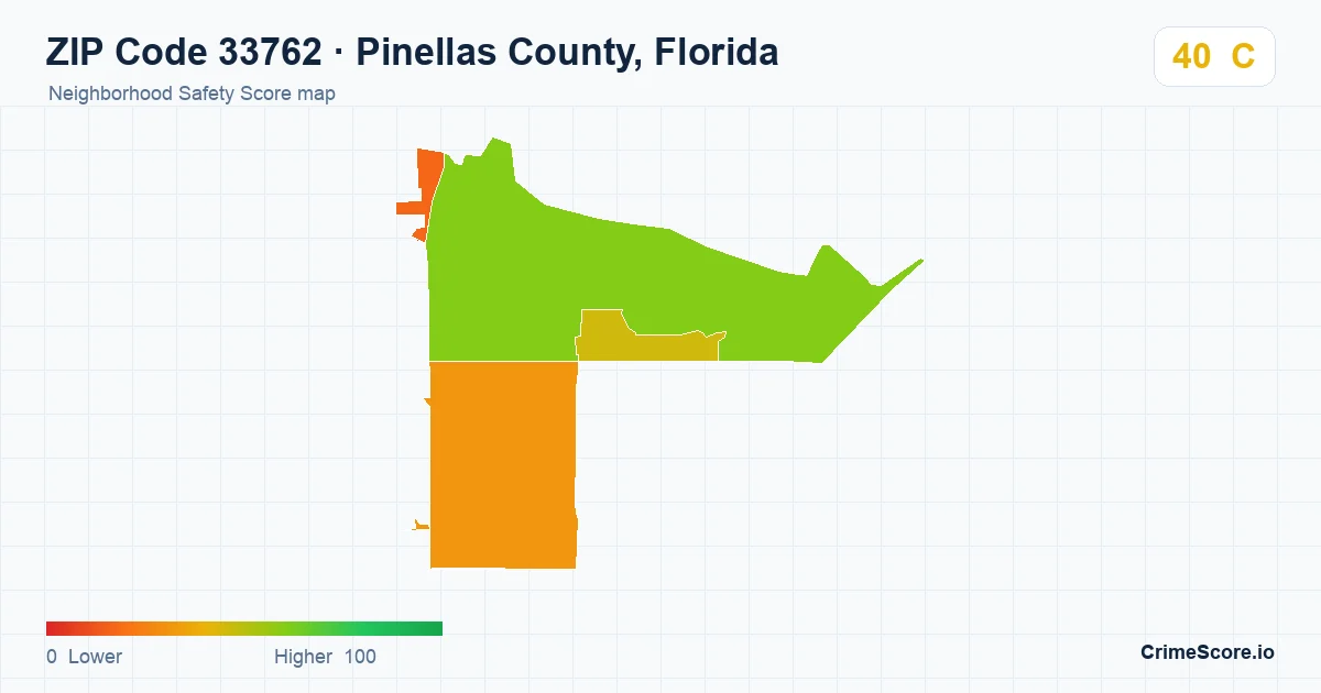 ZIP Code 33762 in Pinellas County, Florida neighborhood Safety Score map