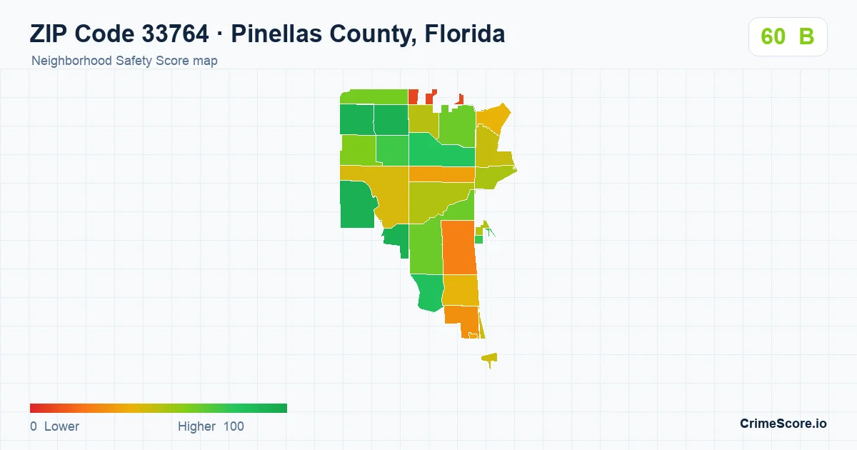 ZIP Code 33764 in Pinellas County, Florida neighborhood Safety Score map