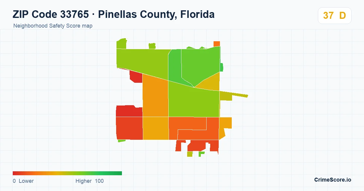 ZIP Code 33765 in Pinellas County, Florida neighborhood Safety Score map