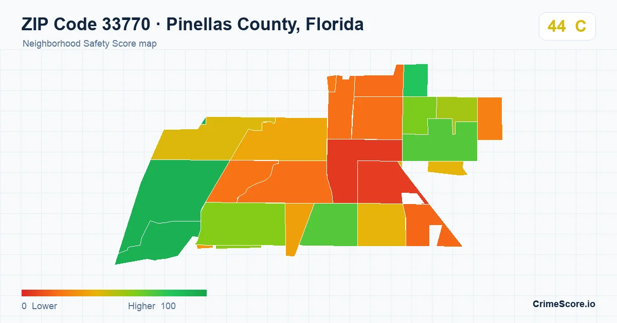 ZIP Code 33770 in Pinellas County, Florida neighborhood Safety Score map
