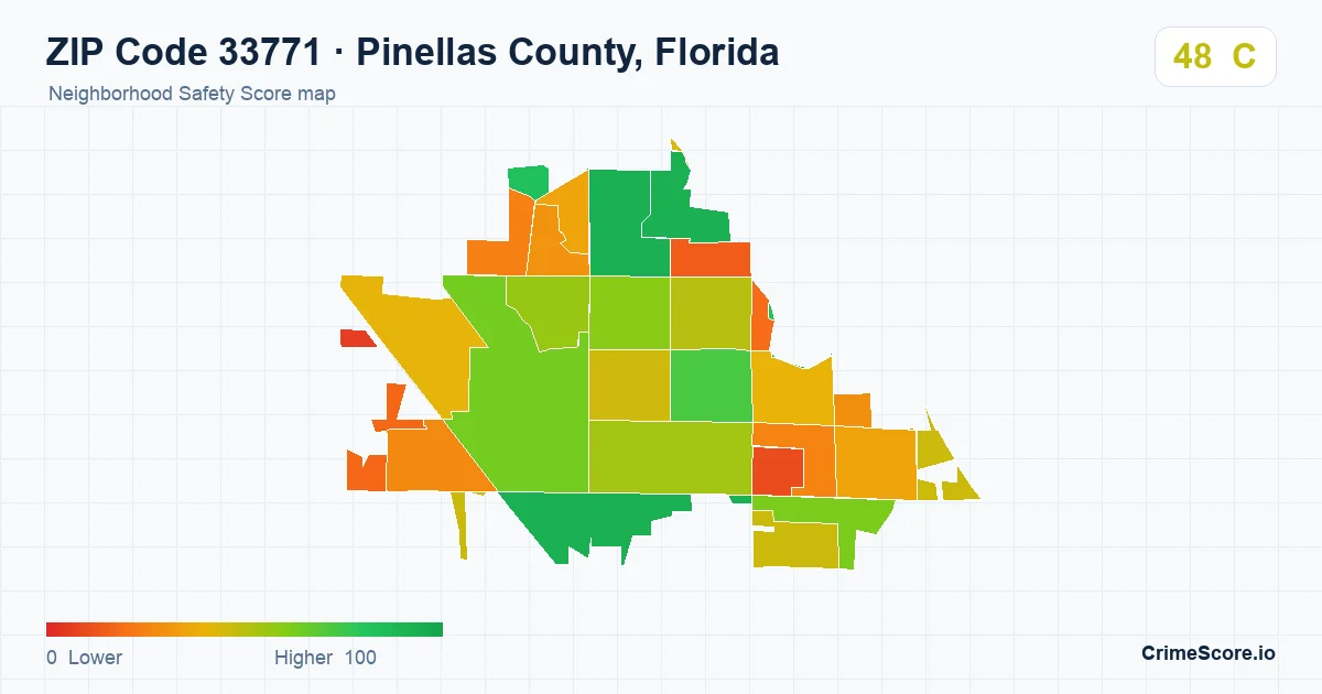 ZIP Code 33771 in Pinellas County, Florida neighborhood Safety Score map