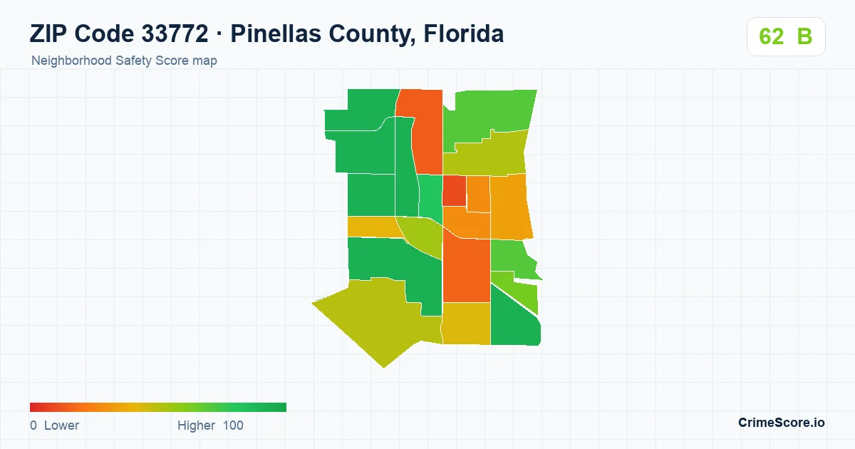 ZIP Code 33772 in Pinellas County, Florida neighborhood Safety Score map