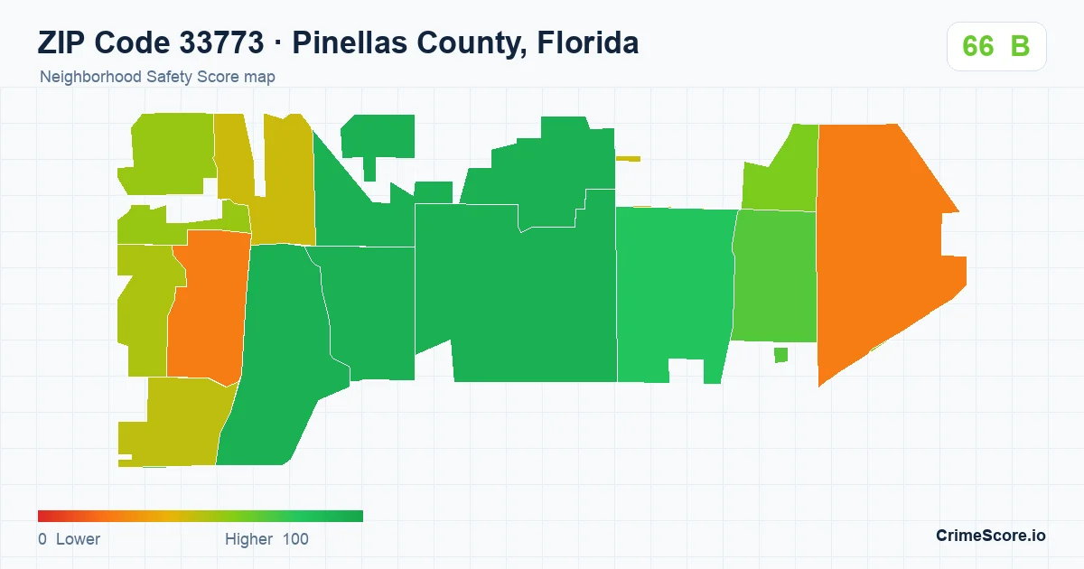 ZIP Code 33773 in Pinellas County, Florida neighborhood Safety Score map