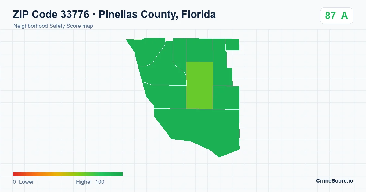 ZIP Code 33776 in Pinellas County, Florida neighborhood Safety Score map