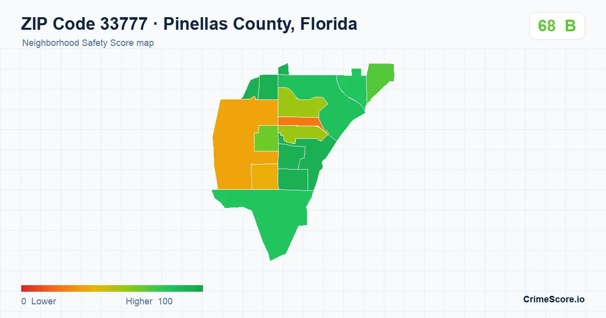 ZIP Code 33777 in Pinellas County, Florida neighborhood Safety Score map
