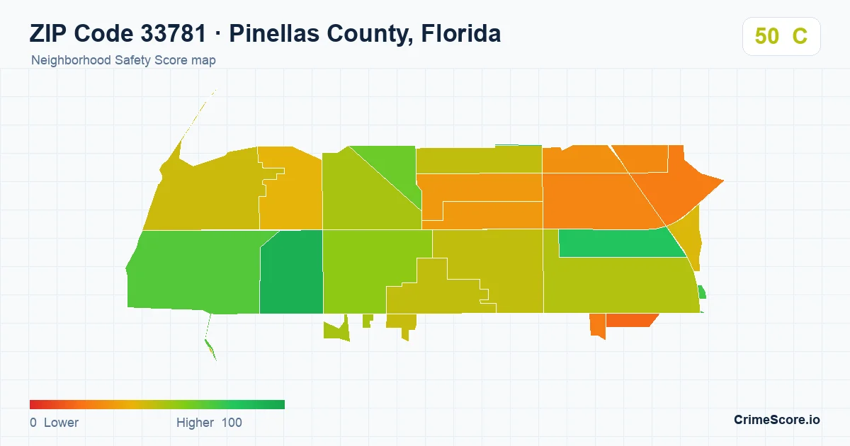 ZIP Code 33781 in Pinellas County, Florida neighborhood Safety Score map
