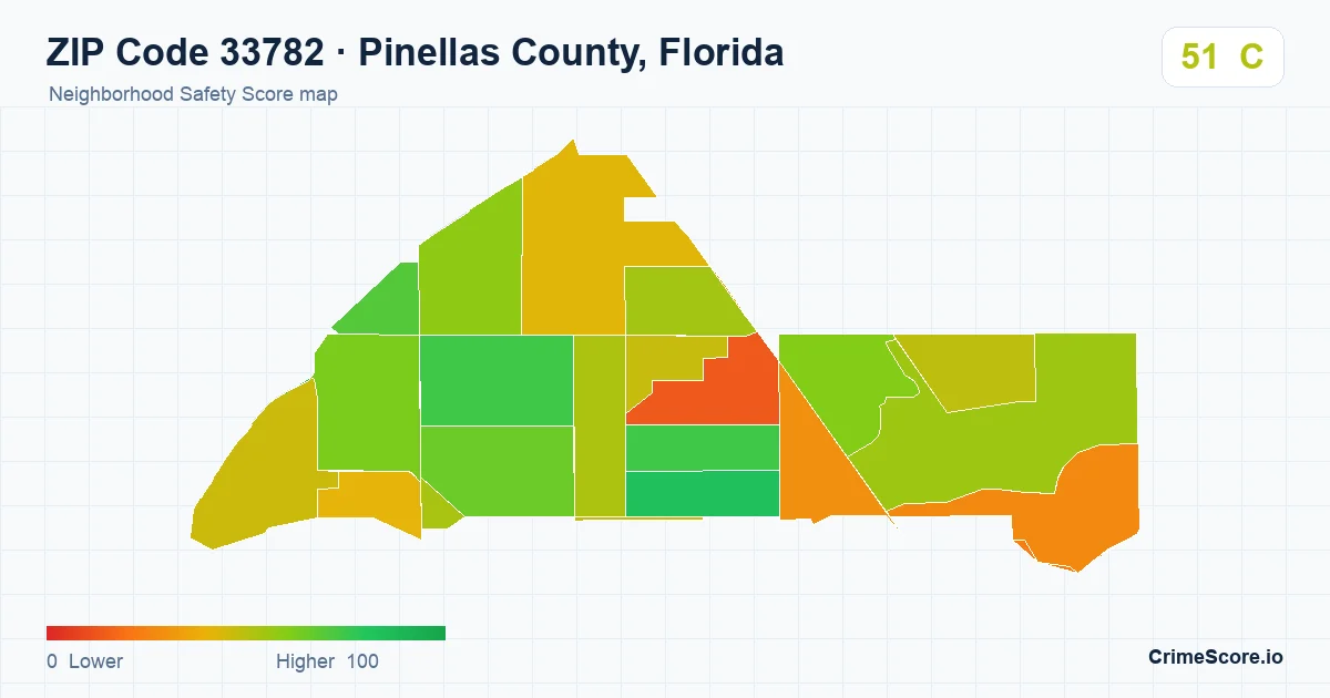 ZIP Code 33782 in Pinellas County, Florida neighborhood Safety Score map