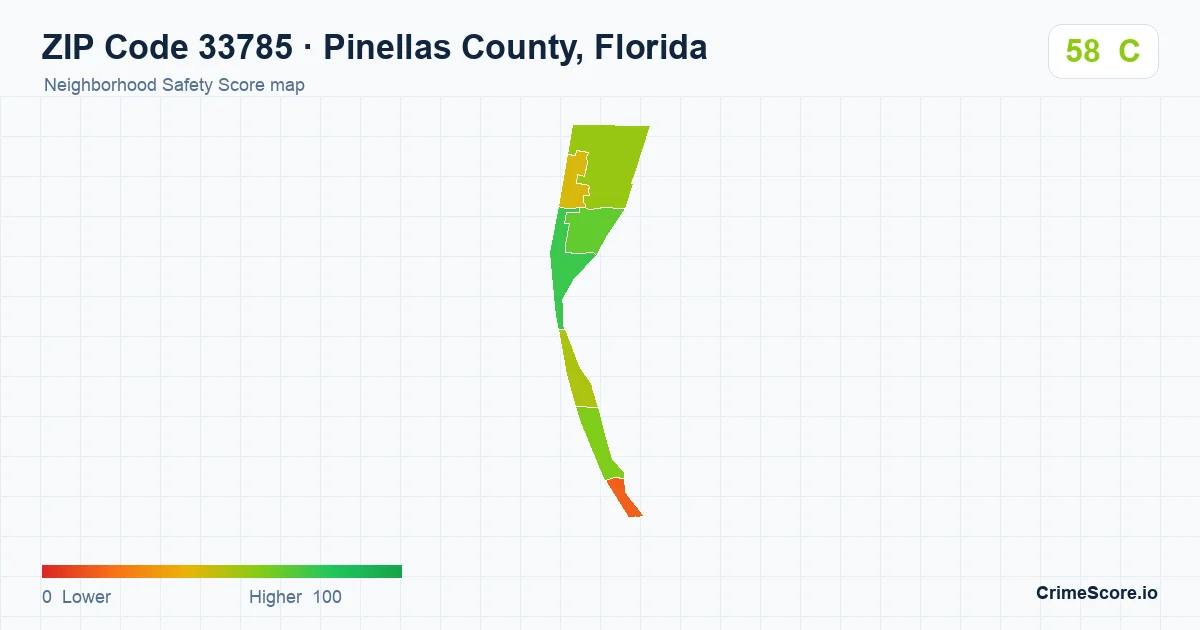 ZIP Code 33785 in Pinellas County, Florida neighborhood Safety Score map