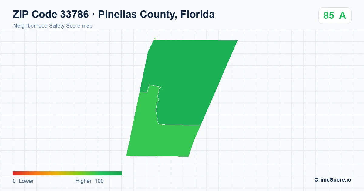 ZIP Code 33786 in Pinellas County, Florida neighborhood Safety Score map