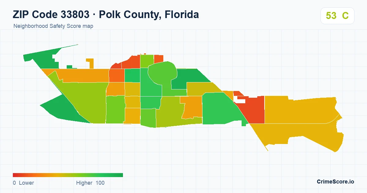 ZIP Code 33803 in Polk County, Florida neighborhood Safety Score map