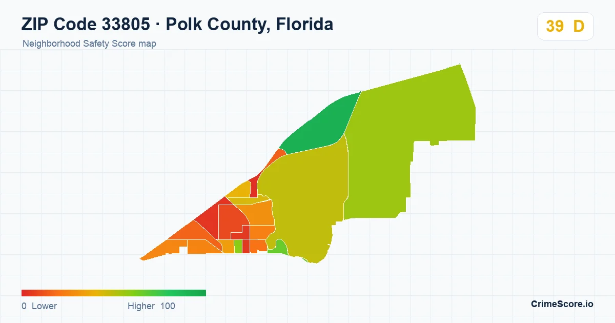 ZIP Code 33805 in Polk County, Florida neighborhood Safety Score map