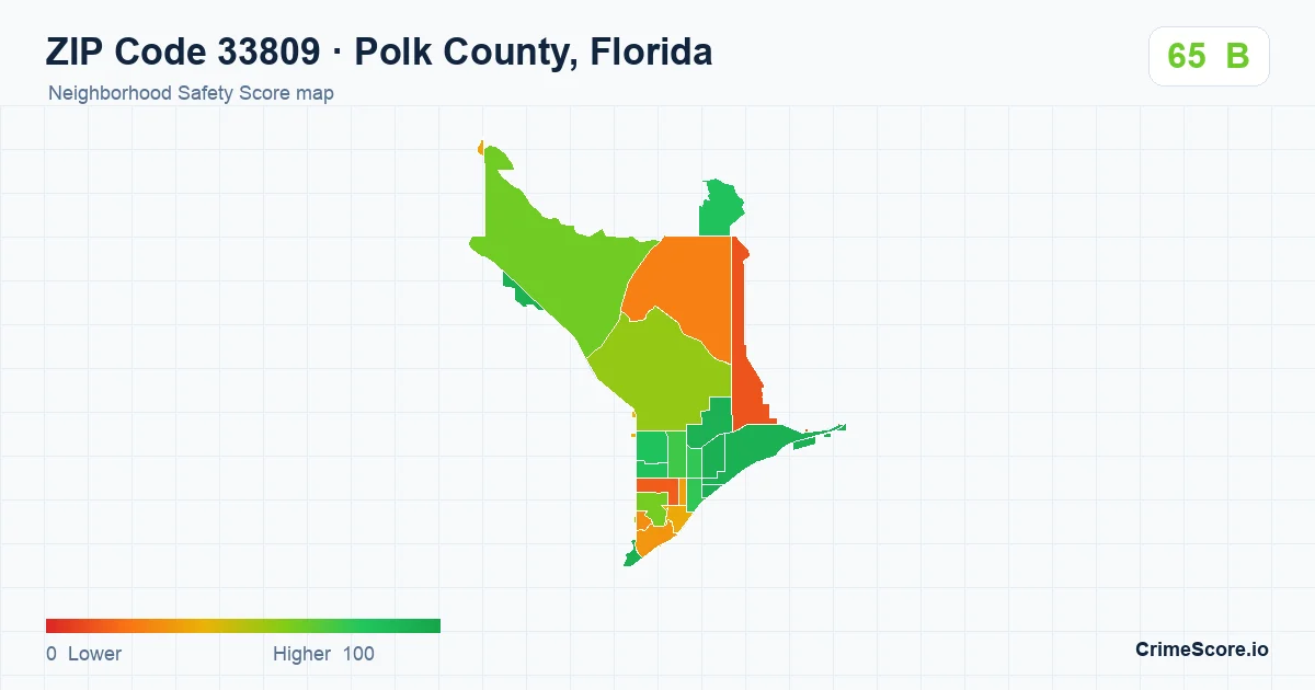 ZIP Code 33809 in Polk County, Florida neighborhood Safety Score map