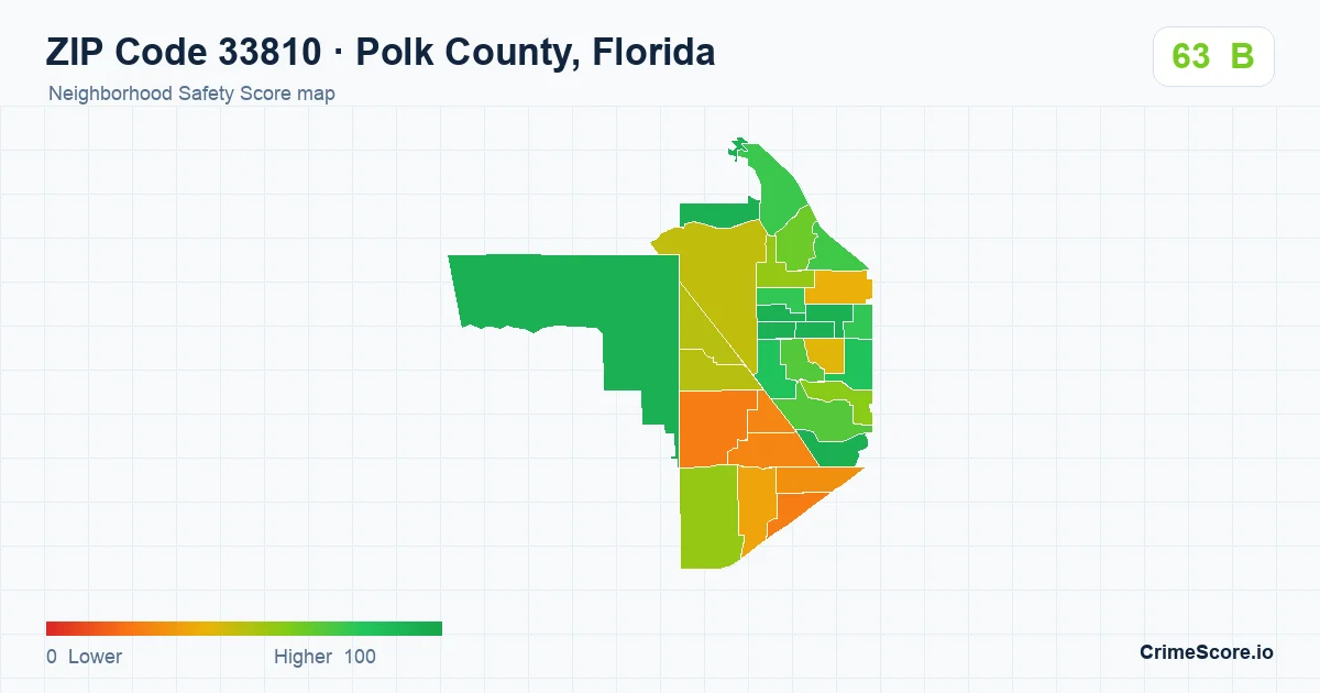 ZIP Code 33810 in Polk County, Florida neighborhood Safety Score map