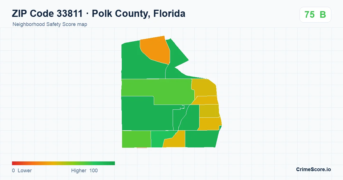 ZIP Code 33811 in Polk County, Florida neighborhood Safety Score map