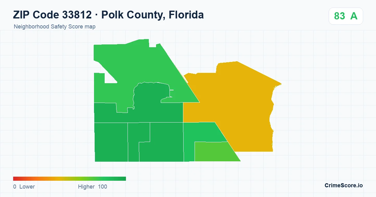 ZIP Code 33812 in Polk County, Florida neighborhood Safety Score map