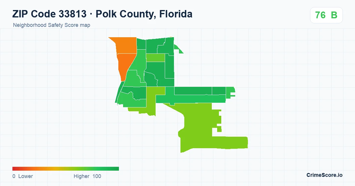 ZIP Code 33813 in Polk County, Florida neighborhood Safety Score map