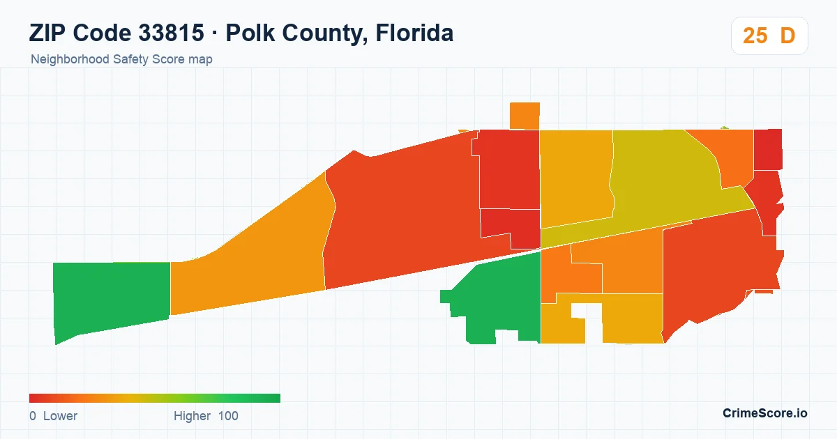ZIP Code 33815 in Polk County, Florida neighborhood Safety Score map