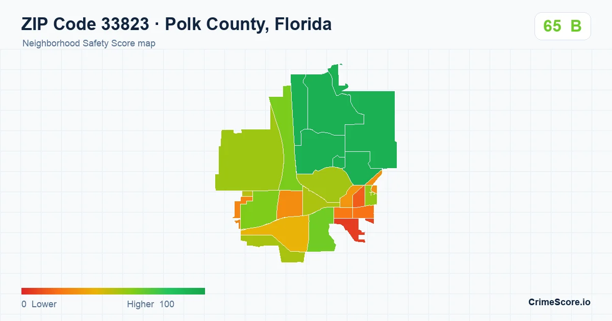 ZIP Code 33823 in Polk County, Florida neighborhood Safety Score map