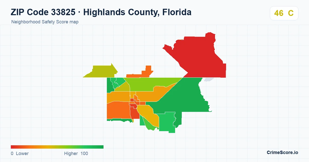 ZIP Code 33825 in Highlands County, Florida neighborhood Safety Score map