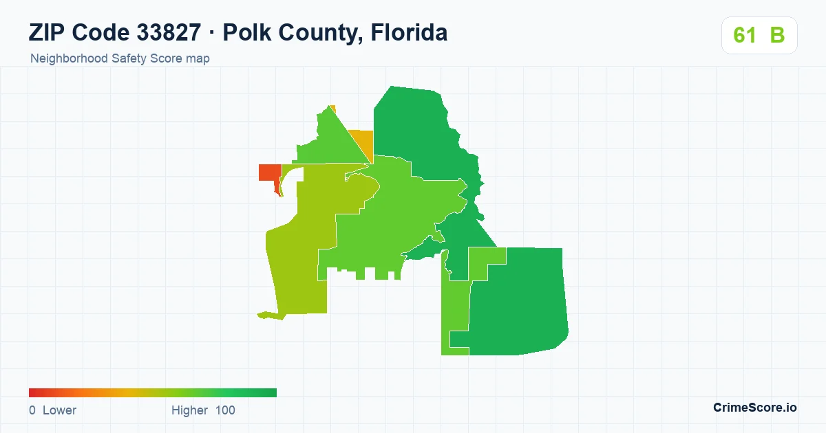 ZIP Code 33827 in Polk County, Florida neighborhood Safety Score map
