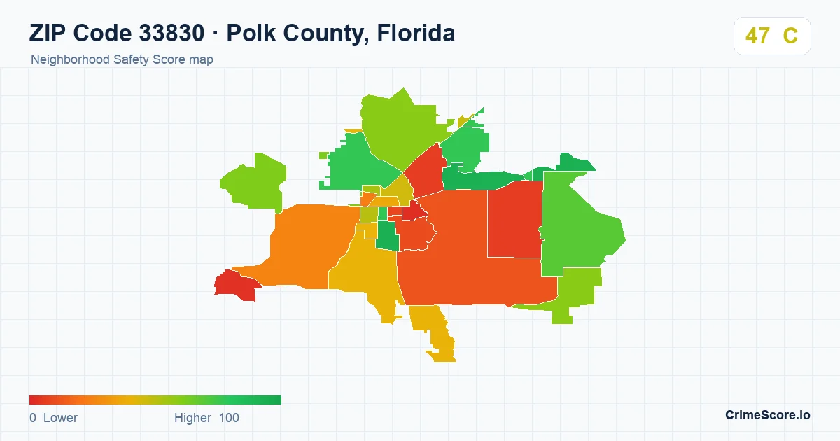 ZIP Code 33830 in Polk County, Florida neighborhood Safety Score map