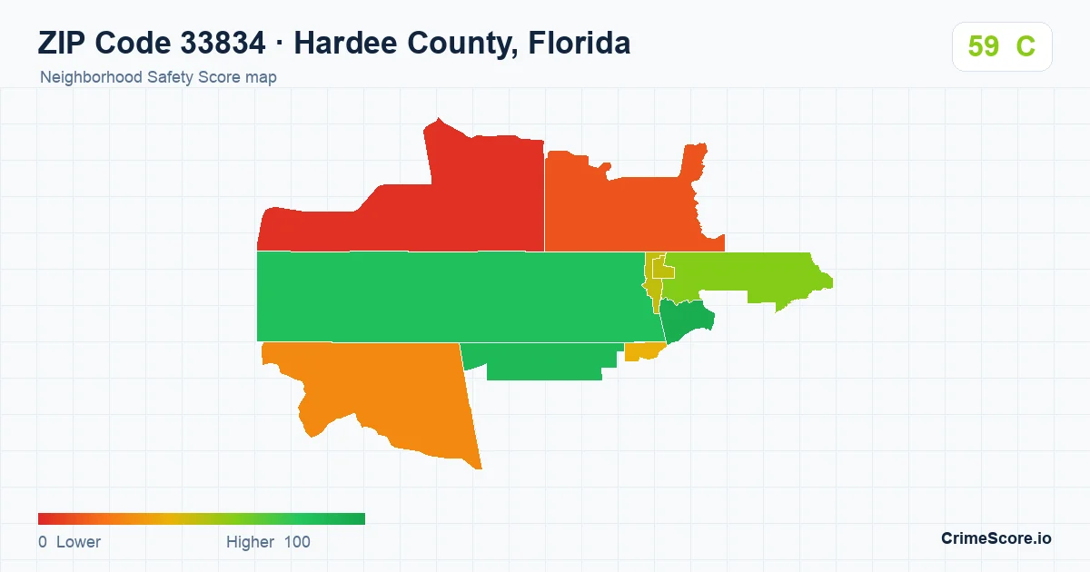 ZIP Code 33834 in Hardee County, Florida neighborhood Safety Score map