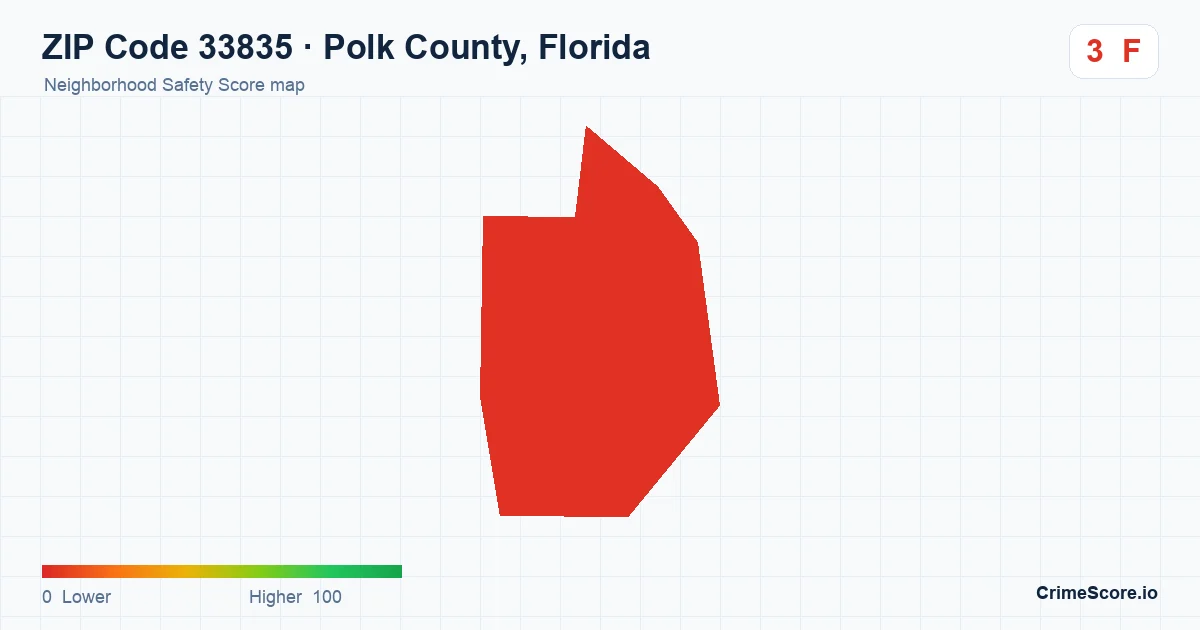 ZIP Code 33835 in Polk County, Florida neighborhood Safety Score map