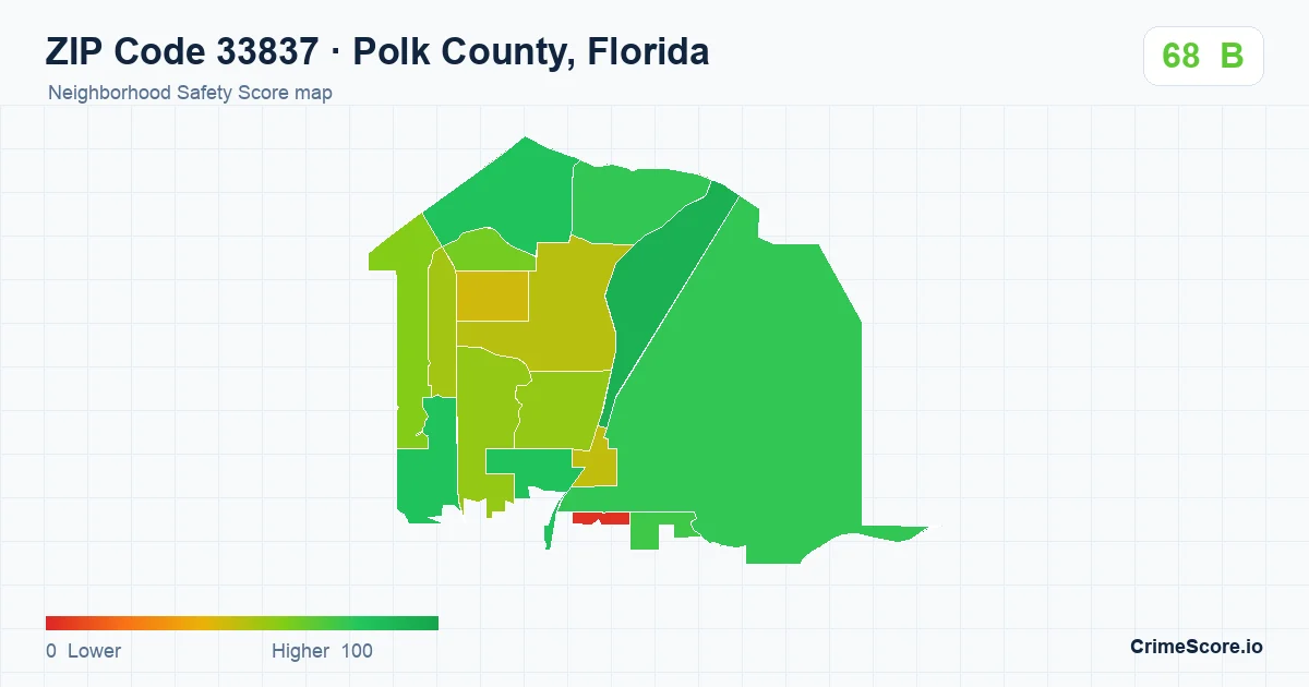 ZIP Code 33837 in Polk County, Florida neighborhood Safety Score map