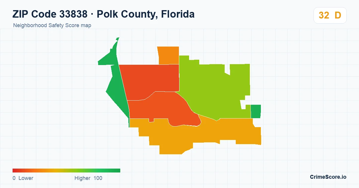ZIP Code 33838 in Polk County, Florida neighborhood Safety Score map