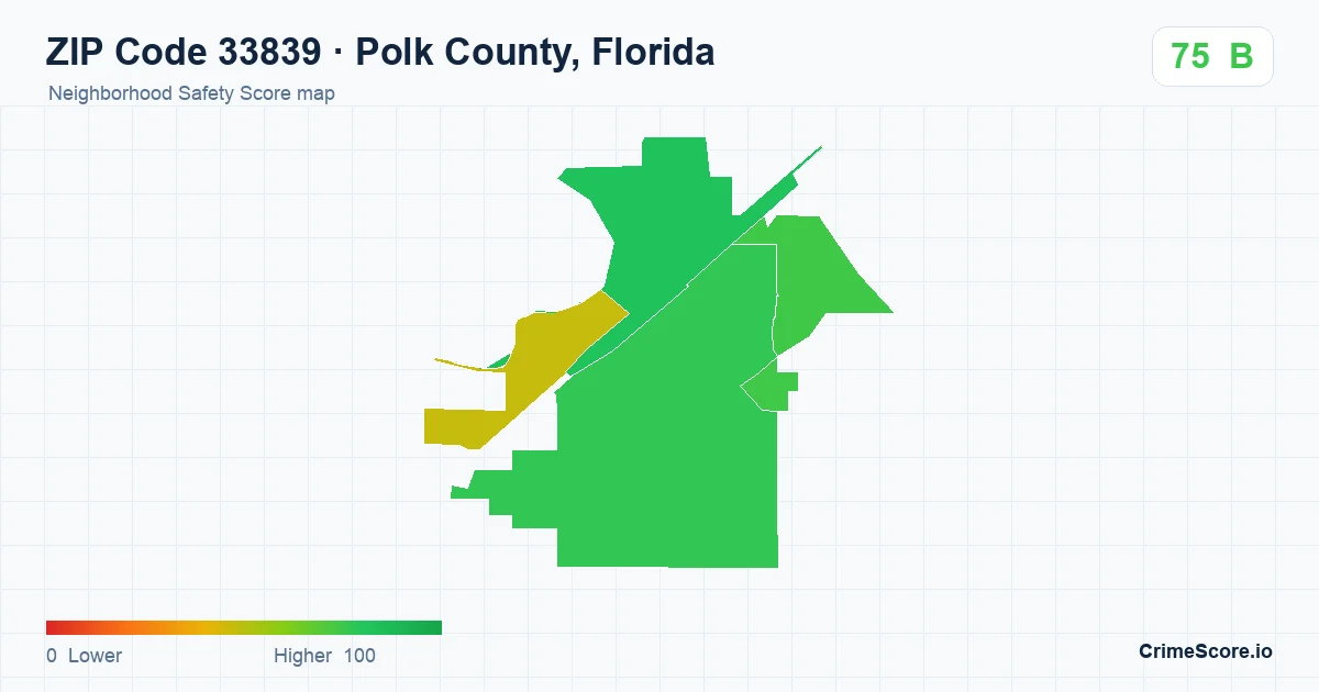 ZIP Code 33839 in Polk County, Florida neighborhood Safety Score map