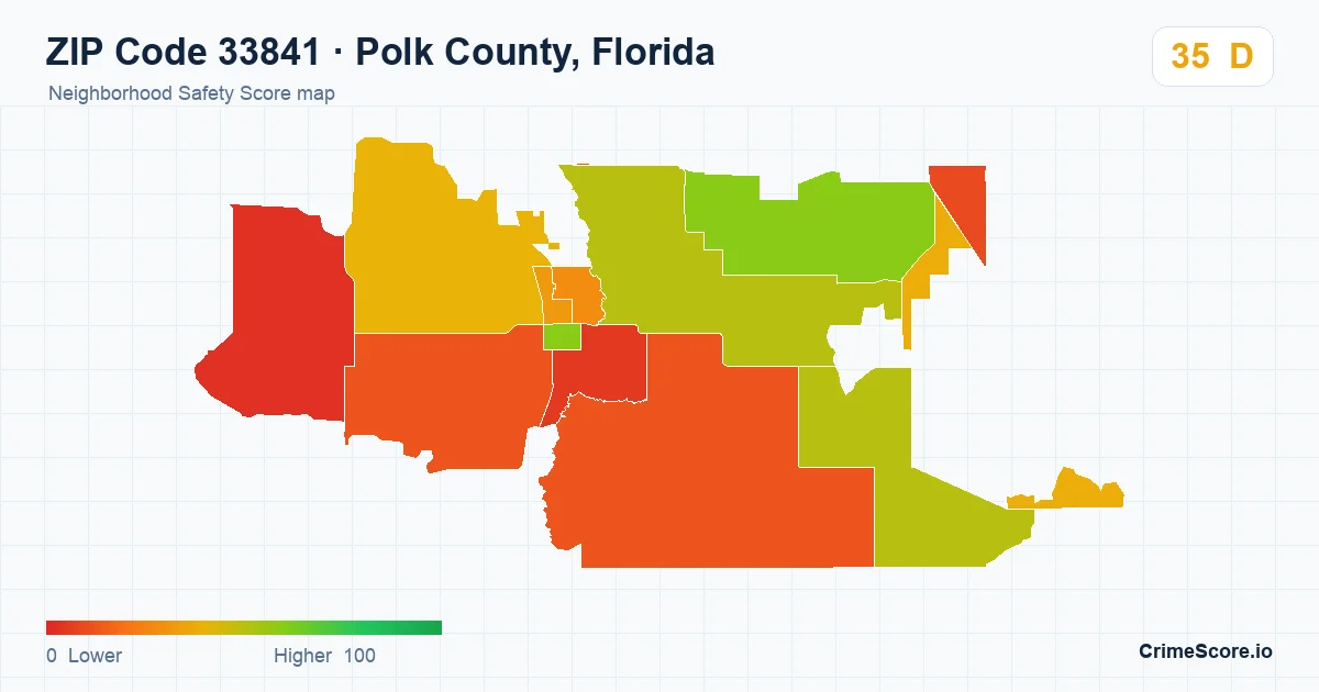 ZIP Code 33841 in Polk County, Florida neighborhood Safety Score map