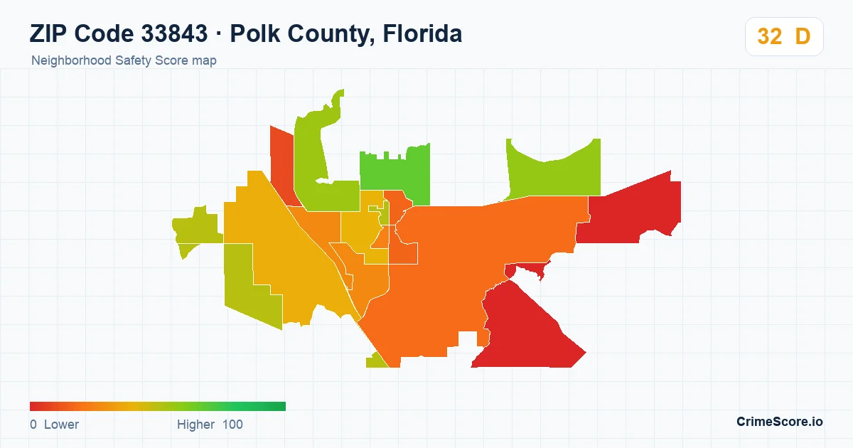 ZIP Code 33843 in Polk County, Florida neighborhood Safety Score map