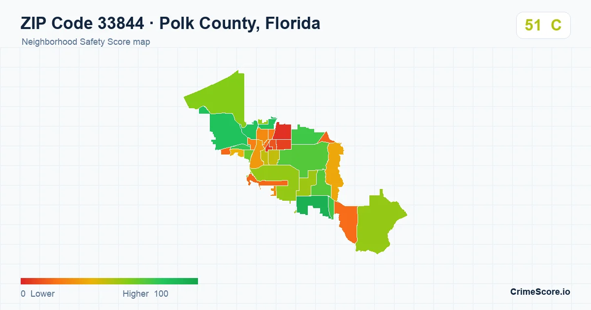 ZIP Code 33844 in Polk County, Florida neighborhood Safety Score map