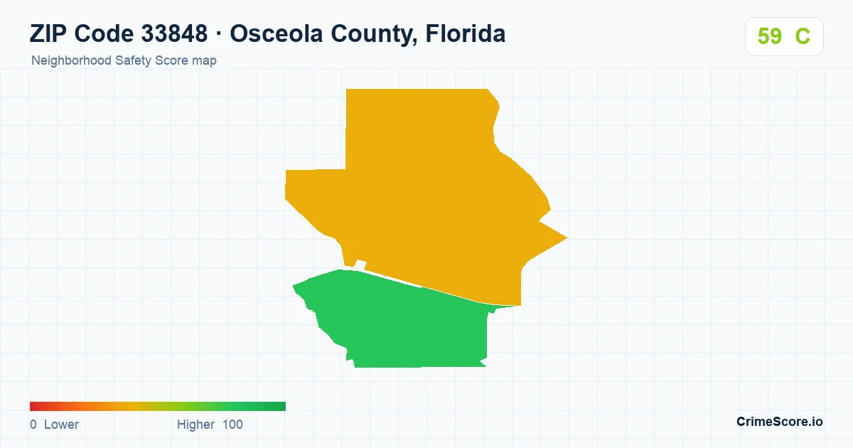 ZIP Code 33848 in Osceola County, Florida neighborhood Safety Score map