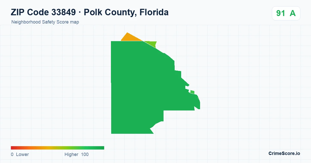 ZIP Code 33849 in Polk County, Florida neighborhood Safety Score map