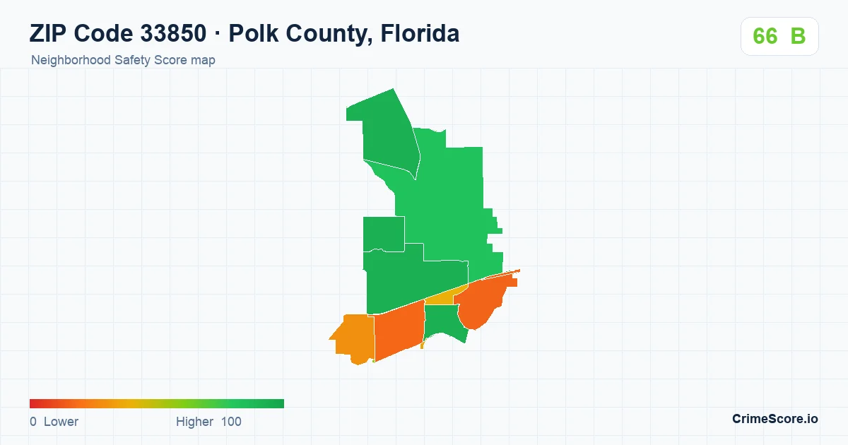 ZIP Code 33850 in Polk County, Florida neighborhood Safety Score map
